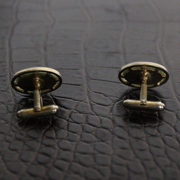 Jade Oval Gold Tone Vintage Cuff Links - Picture 4 of 8